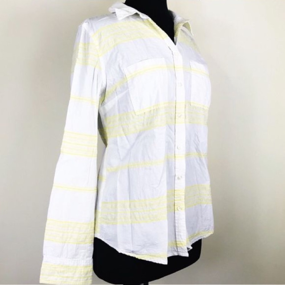 White & Yellow Button Up Long Sleeve Shirt